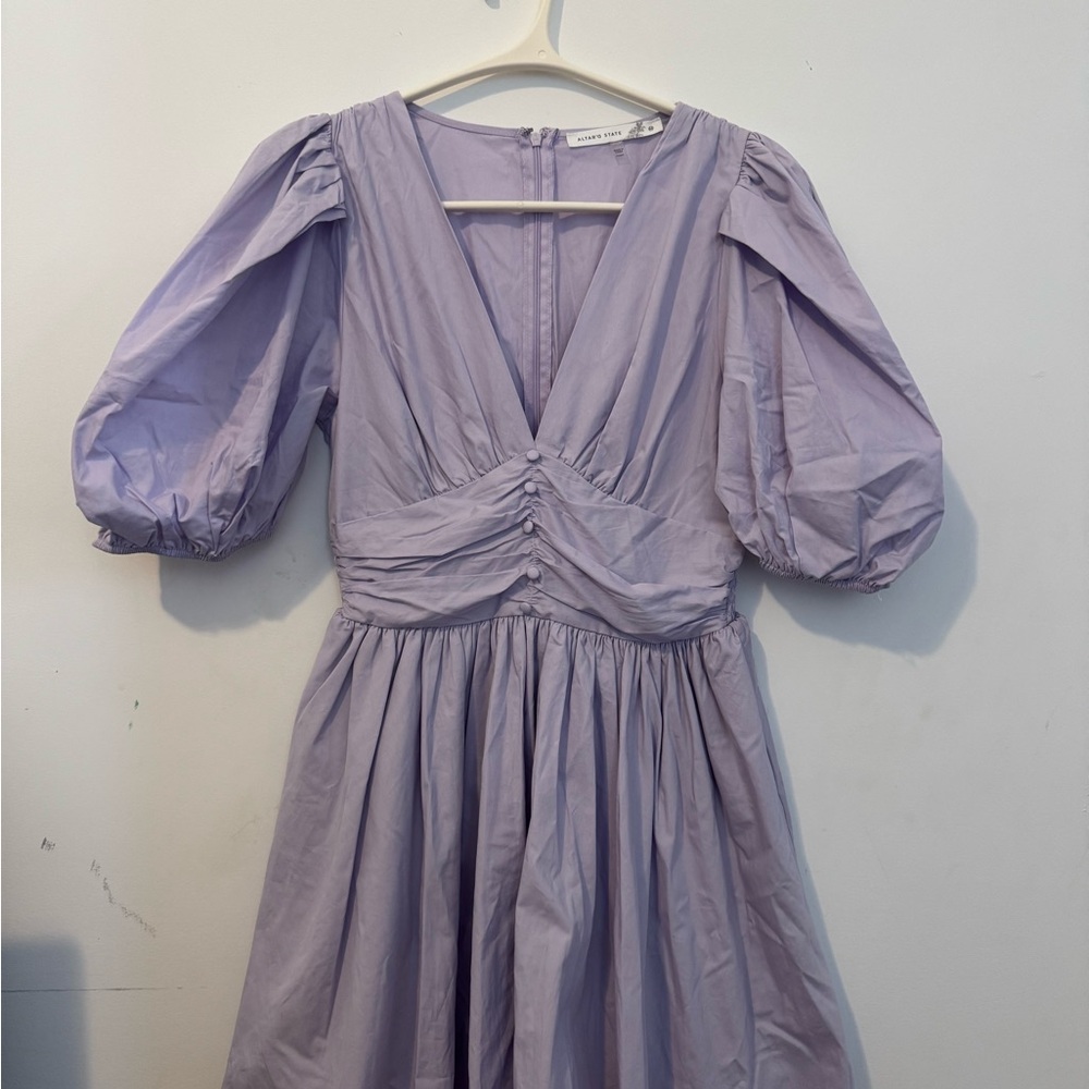Elegant Lavender Puff Sleeve Dress